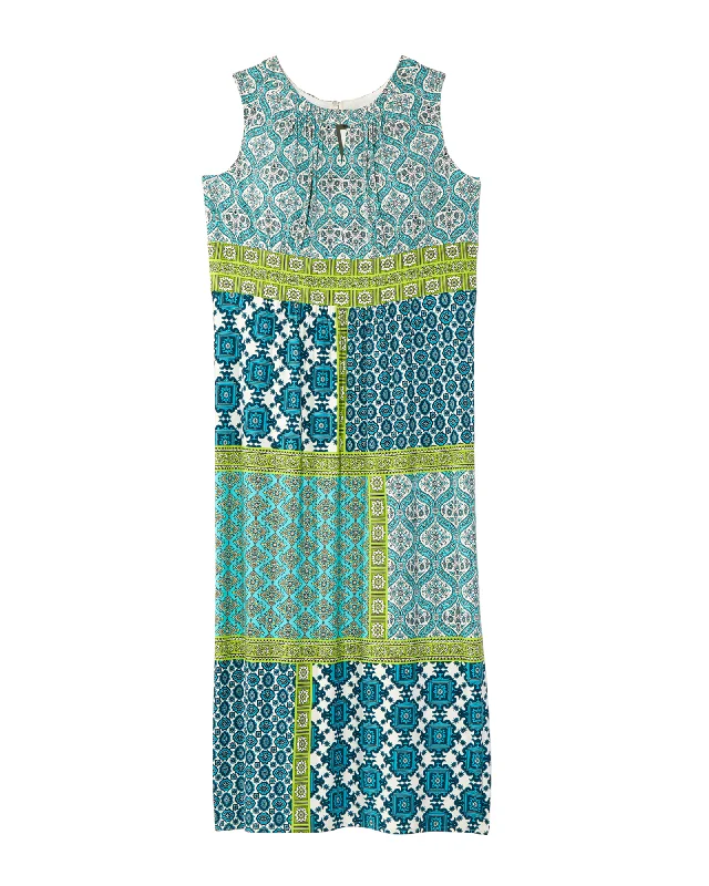 ladies-maxi-dress-shift-shimmer-Duncan Town Maxi | Azure Blue / Kelly Green