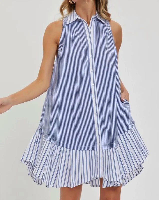 Women's shirt dress max pop -Striped Shirt Dress In Blue Stripe