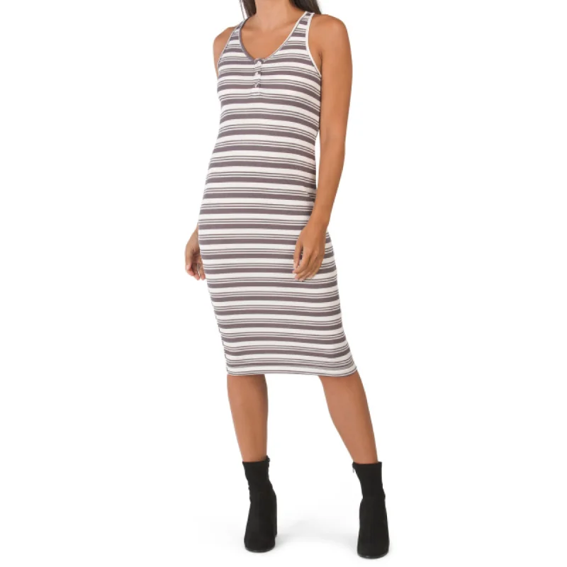 Women's midi dress mute glow -Laundry By Design Women's Striped Button Front V-Neck Midi Dress