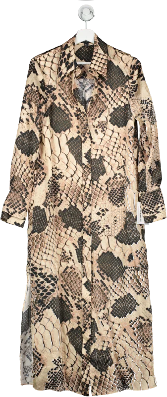 ladies-maxi-dress-off-shoulder-orchid-REISS Brown Imogen Atelier Silk Snake Print Maxi Dress UK 6