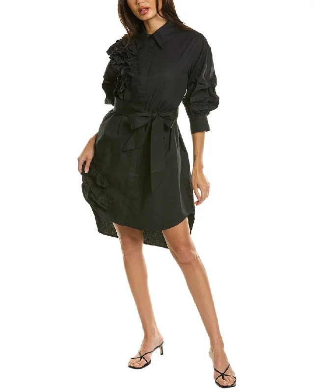 Women's shirt dress vine flair -Gracia Ruffle Shirtdress