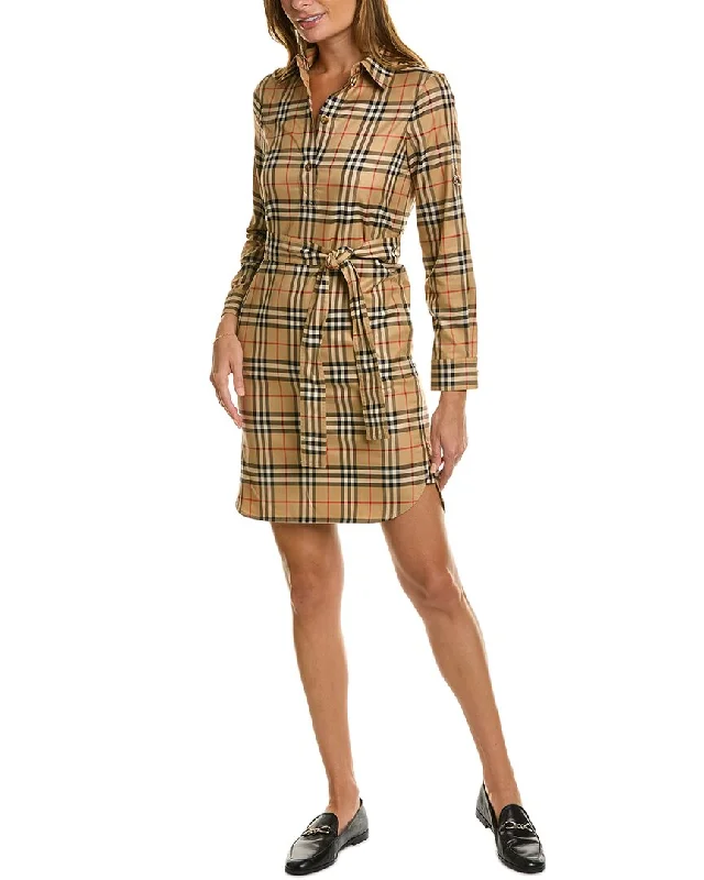 Women's shirt dress steel flair -Burberry Tie Waist Check Shirtdress