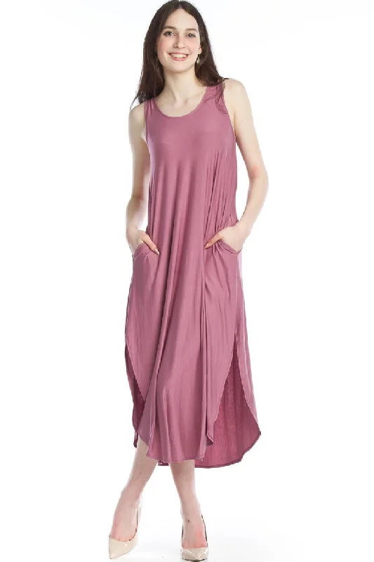 ladies-maxi-dress-sustainable-sweep-Papillon Soft Stretch Maxi Dress with Crossback & Pockets, Mauve (PD-12663)