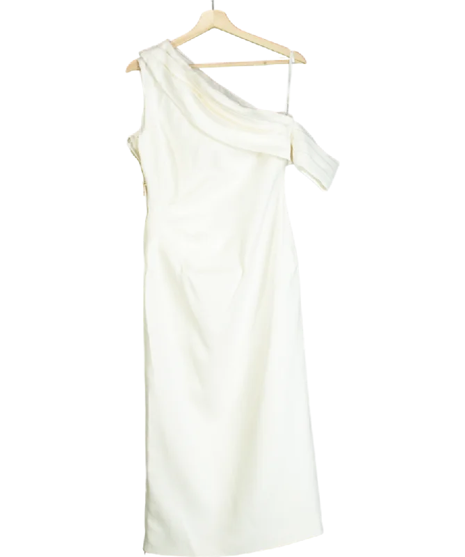 ladies-maxi-dress-color-charm-Karen Millen White Tailored One Shoulder Folded Maxi Dress UK 8