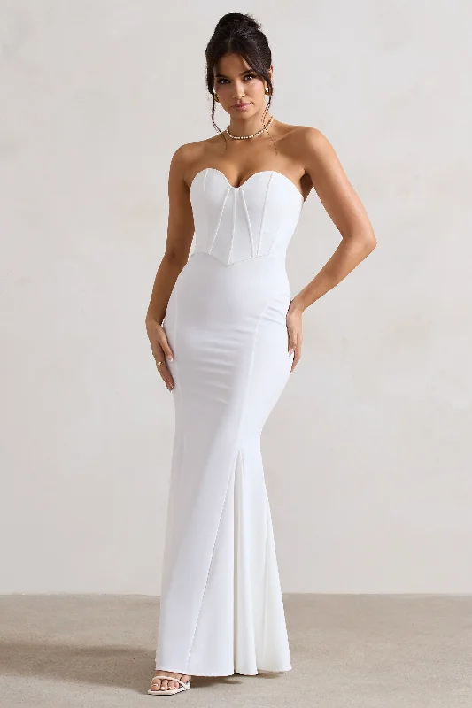 ladies-maxi-dress-sustainable-sweep-Idyllic | Cream Strapless Corset Style Fishtail Maxi Dress