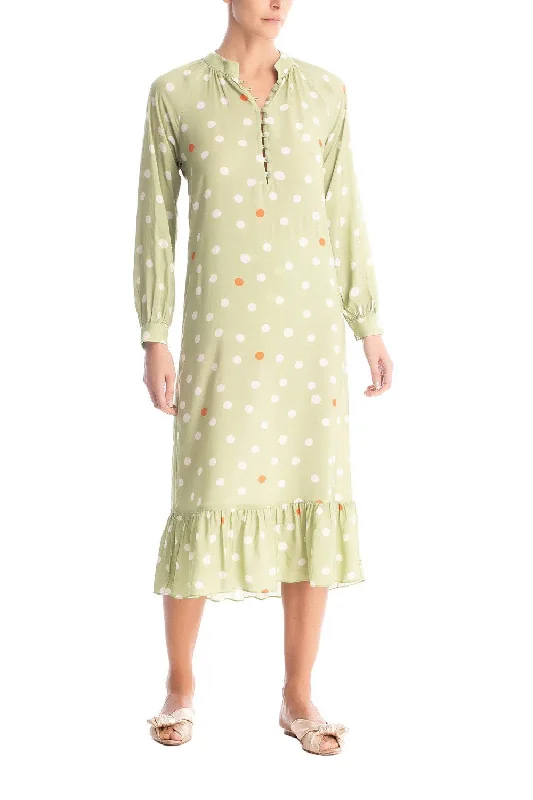 Women's midi dress plush chic -Vintage Pois Long Sleeve Midi Dress