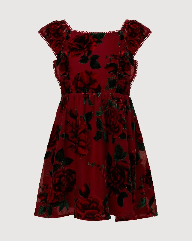 Women's flare dress leopard -Rachel Parcell | Girl's Flutter Fit & Flare Dress | Burnout Roses Deep Red