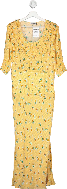 ladies-maxi-dress-value-vision-Rixo Yellow Belle Floral Silk-blend Maxi Dress UK M