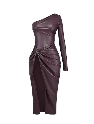 ladies-maxi-dress-influencer-iris-House of CB Brown Octavia Faux Leather Twist Knot Maxi Dress UK M