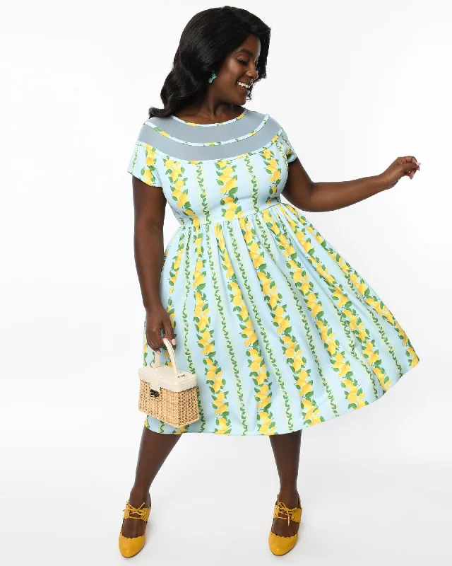 Women's flare dress evening -Unique Vintage Plus Size Mint & Lemon Print Flare Dress | Mint & Lemon Print