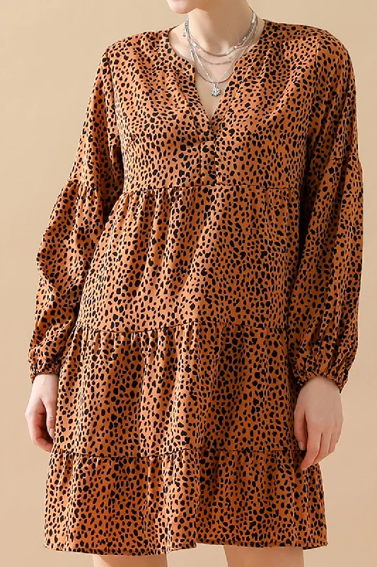 Women's midi dress fade flair -LEOPARD MIDI DRESS