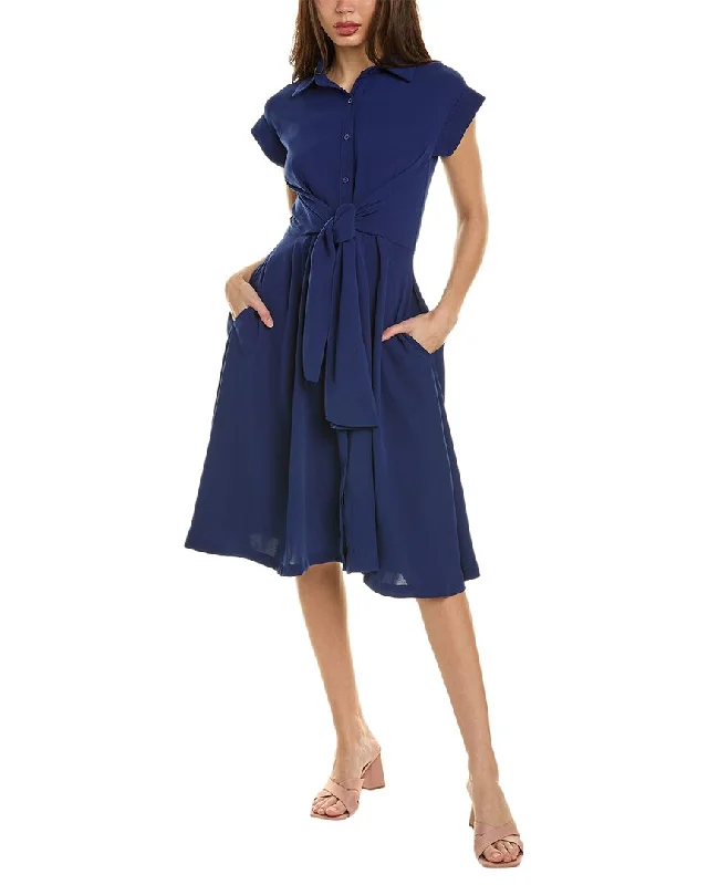 Women's shirt dress past pop -Gracia Tie Waist Shirtdress