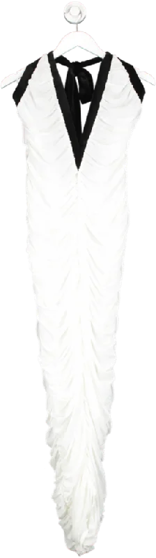 ladies-maxi-dress-playful-petal-kai White Zara Halter Ruched Backless Mesh Maxi Dress UK L