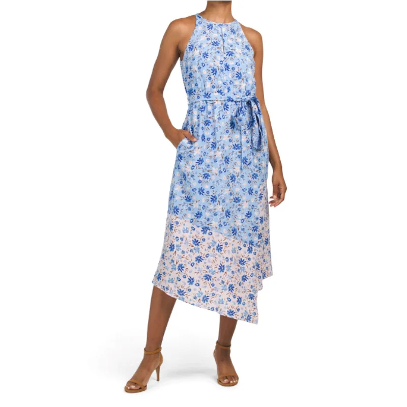 Women's midi dress path pop -VINCE CAMUTO Mixed Floral Print Sleeveless Asymmetric Midi Dress