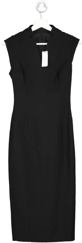 Women's midi dress rust flair -Karen Millen Black Structured Crepe Forever Cap Sleeve Midi Dress UK 6