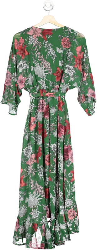 ladies-maxi-dress-sporty-sweep-SilkFred Green Kimono Sleeve Floral Maxi Dress Size 8