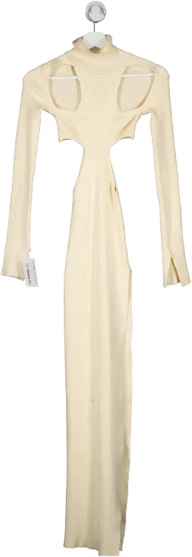 ladies-maxi-dress-geometric-glow-Ego Cream Ribbed Cut Out Maxi Dress UK 6