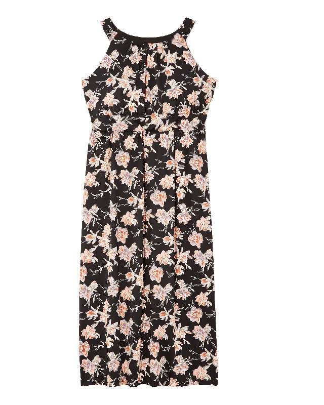 ladies-maxi-dress-casual-charm-Oceanway Sleeveless Halterneck Maxi Dress | Black / Peach