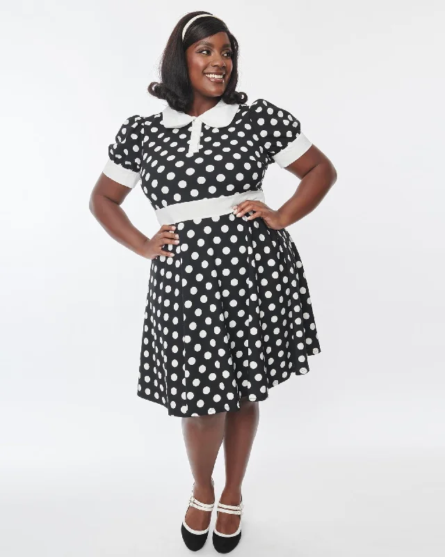 Women's flare dress cotton -Smak Parlour Black & White Polka Dot Print Flare Dress | Black, Polka Dot