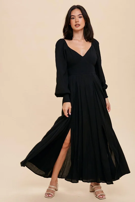 Women's flare dress eye-catching -Black Flared Maxi Dress