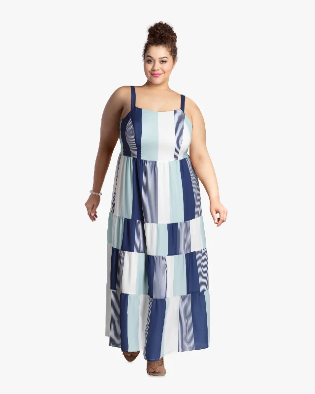 ladies-maxi-dress-cut-out-charm-Melissa Colorblocked Maxi Dress | White / Azure Blue