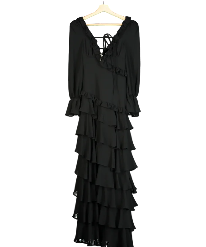 ladies-maxi-dress-belted-bloom-ALB Anne Louise Black Ruffle Maxi Dress UK XS