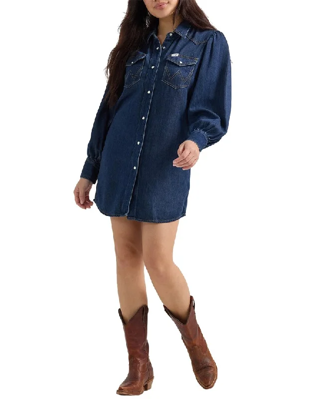 Women's shirt dress eve flair -Wrangler Balloon Sleeve Shirtdress