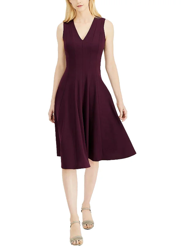 Women's flare dress festival -Womens V-Neck Midi Fit & Flare Dress