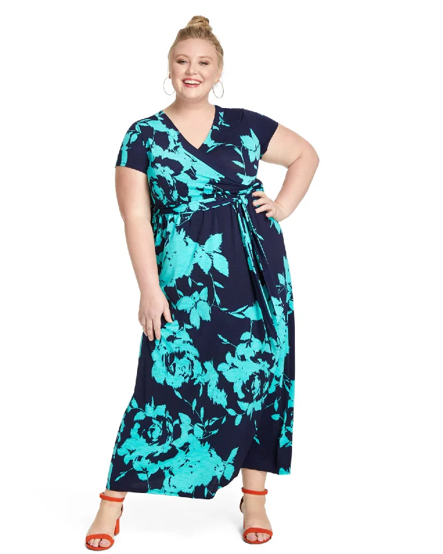 ladies-maxi-dress-pastel-prance-Miami Faux Wrap Maxi Dress | Navy / Teal