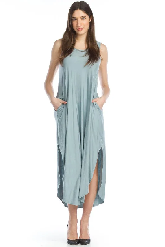 ladies-maxi-dress-travel-tide-Papillon Soft Stretch Maxi Dress with Crossback & Pockets, Lagoon (PD-12663)