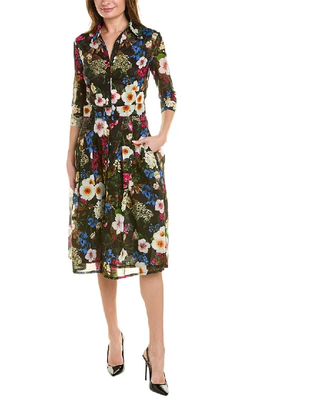 Women's shirt dress span flair -Samantha Sung Audrey 2 3/4-Sleeve Shirtdress