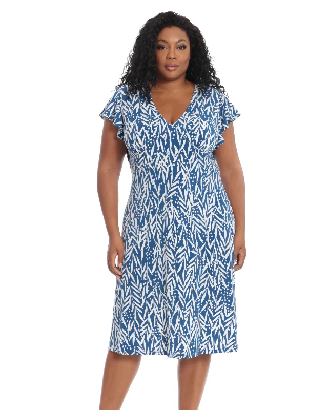 Women's midi dress glint chic -Lilly Ruffle Sleeve Midi Dress | Blue/White