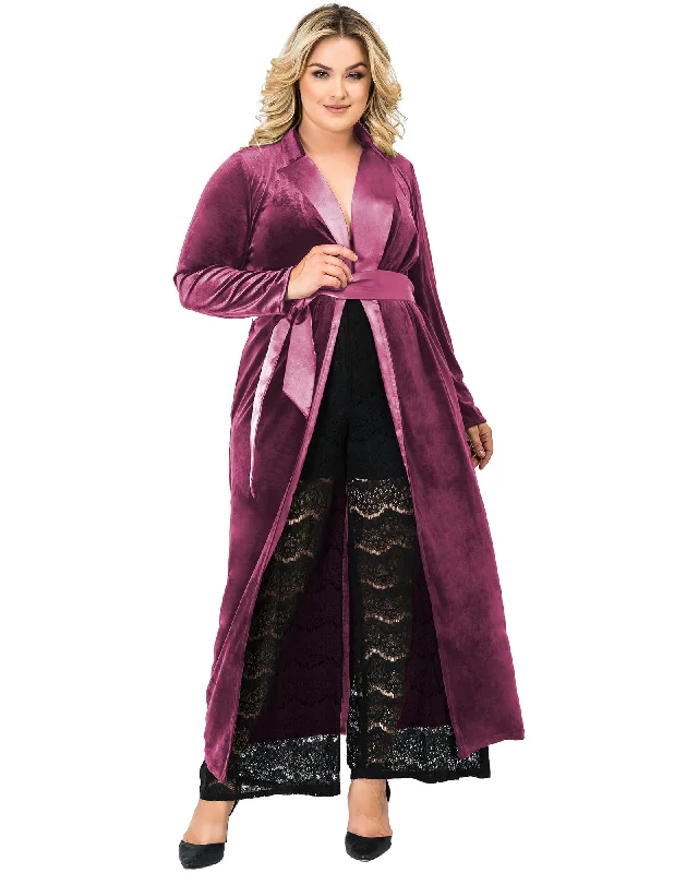 Women's midi dress wet flair -Women's Velvet Wrap Satin Belt Midi Coat Dress | ROSE