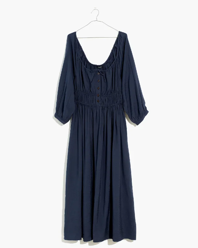 Women's midi dress airy flair -Indie Drawstring Midi Dress | Navy