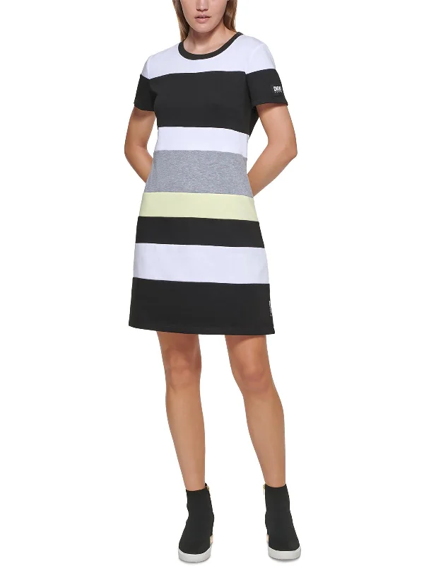 Women's shirt dress dusk chic -Womens Striped Short Sleeve Shirtdress