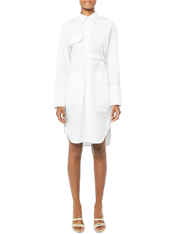 Women's shirt dress sprout chic -Womens Belted Button Front Shirtdress