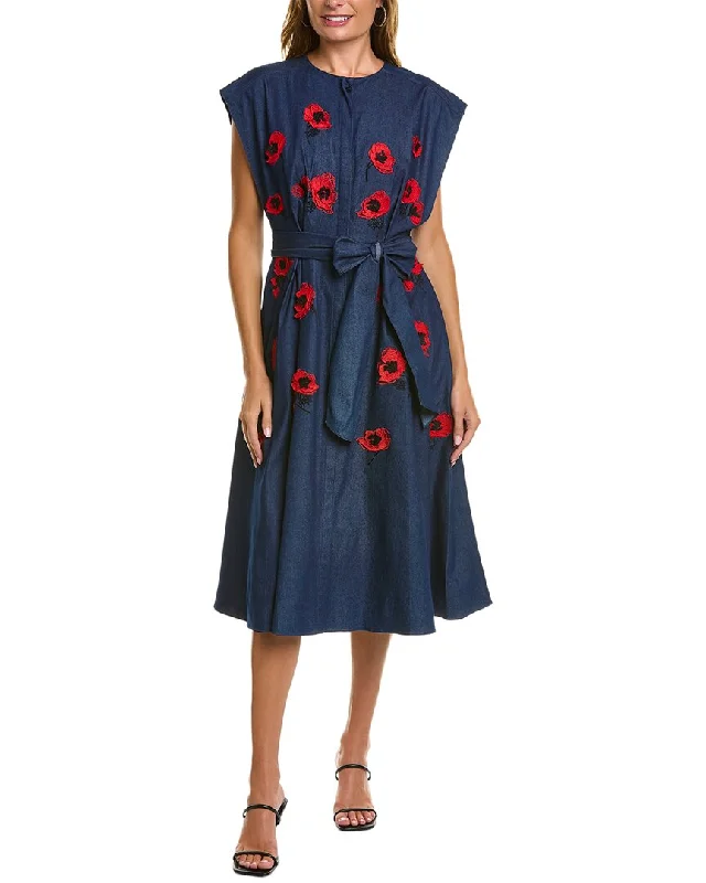 Women's shirt dress frill pop -Carolina Herrera Denim Shirtdress