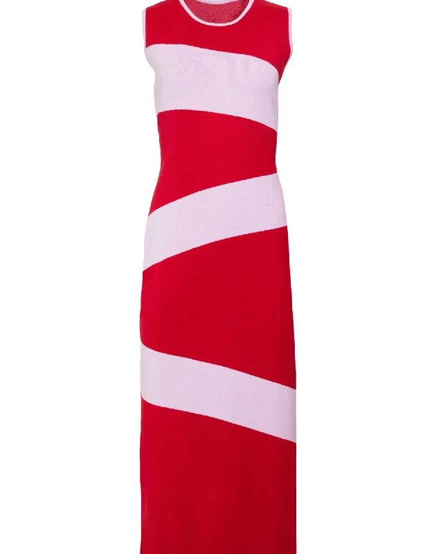 Women's midi dress 60s glow -Swirl Knit Midi Dress | Red