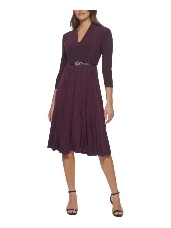 Women's flare dress travel flair -Womens Shutter Pleat Midi Fit & Flare Dress