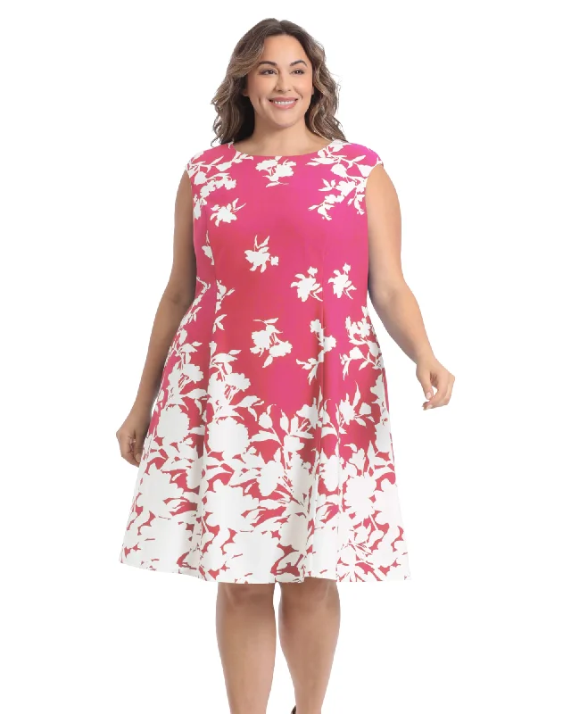 Women's flare dress layered -Monotone Floral Cap Sleeve Fit and Flare Dress | Cherry/Ivo