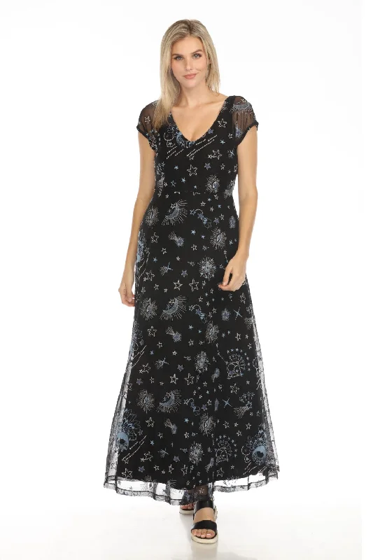 ladies-maxi-dress-sustainable-sweep-Johnny Was Jade Black Mesh Embroidered Maxi Dress R37024