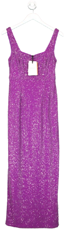 ladies-maxi-dress-eggplant-ember-LK Bennett Purple Winter Sequin Maxi Dress UK 10