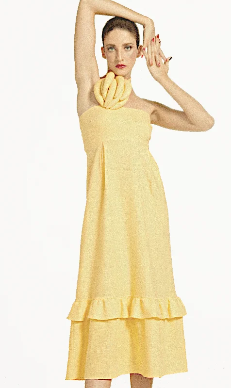 Women's midi dress ray flair -Strapless Midi Dress With Bananas Detail