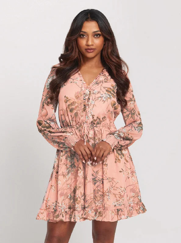 Women's flare dress versatile -Pink Floral Vanessa Flare Dress